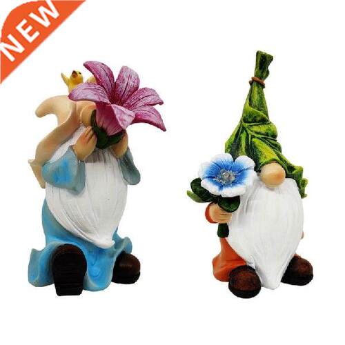 Solr Powered Gnome Sttue Resin Trumpet Flower Led Light