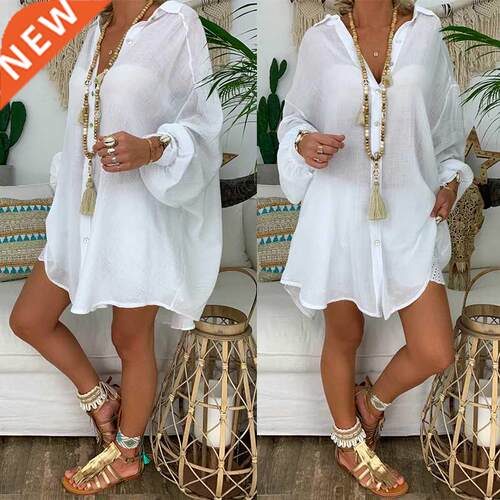 2022 New Loose Women Cover Ups Swimwear White Beach Dress Co