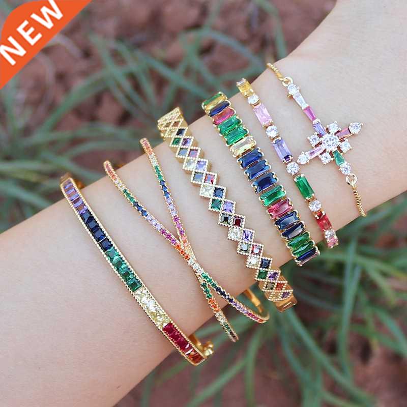 Gold filled baguette cubic zirconia bracelet for women men l