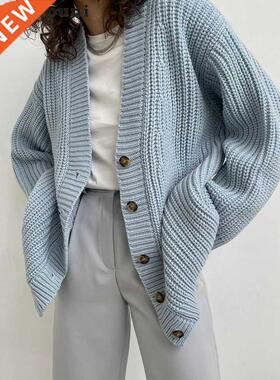 Yiyiyouni Autumn Winter V-Neck Loose Cardigans Women Single