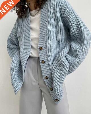 Yiyiyouni Autumn Winter V-Neck Loose Cardigans Women Single