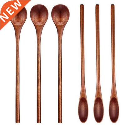 6 Pcs Wooden Coffee Spoon Long Handle Wooden Mixing Spoon Wo