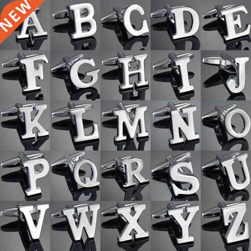 26 Letters A-Z High Quality Brass Silver Color Cufflinks Men