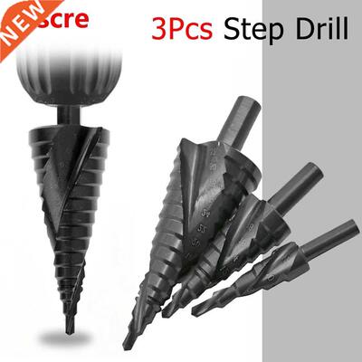 3pcs HSS Spiral Grooved Step Drill Bit Cone Drill Bit Set Tr