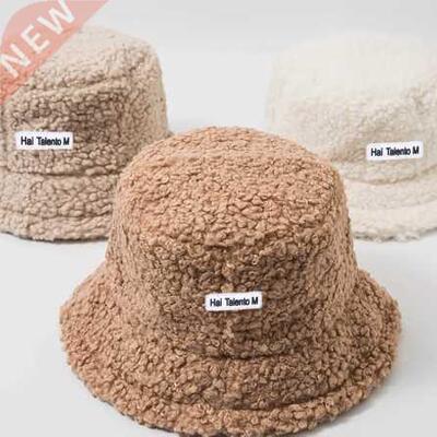 Lamb Faux Fur Bucket Hat Winter Warm Teddy Velvet Letter Pri