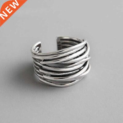 Silver Color Vintage Layered Women's Open Rings Adjustable L