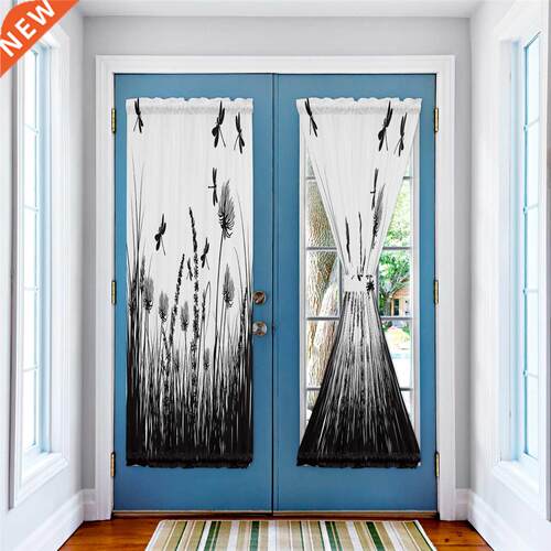 Black Flower Grass Dragonfly Curtains for Living Room Home