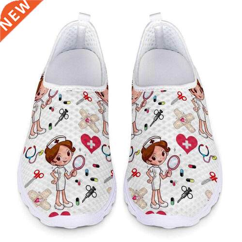 New Cartoon Nurse Doctor Print Women Sneakers Slip on Light