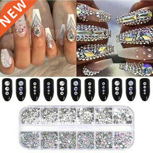 Hot 12 Grds Gltter Transparent Flat Rhnestone Mxed