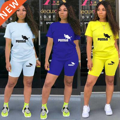 Summer Women Short Sleeve O-Neck Tee Tops+Pencil Shorts Suit