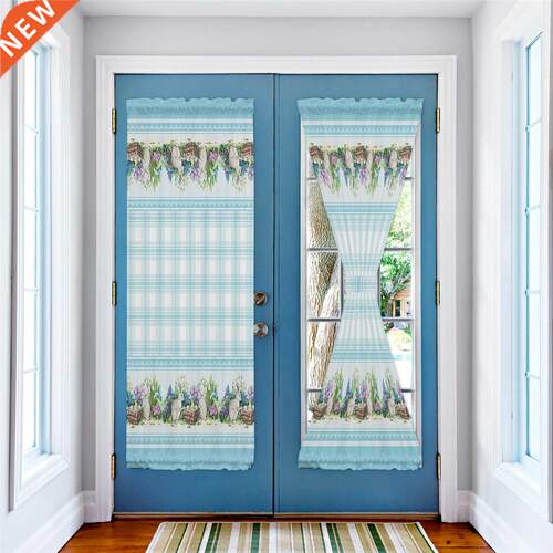 Easter Plaid Bunny Watercolor Lace Window Curtain Living