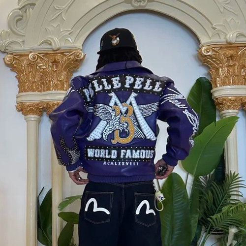 美式复古机车高端刺绣皮衣