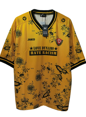 JAKO德累斯顿迪纳摩V领短袖T恤男女花卉印花网眼透气球衣个性潮牌