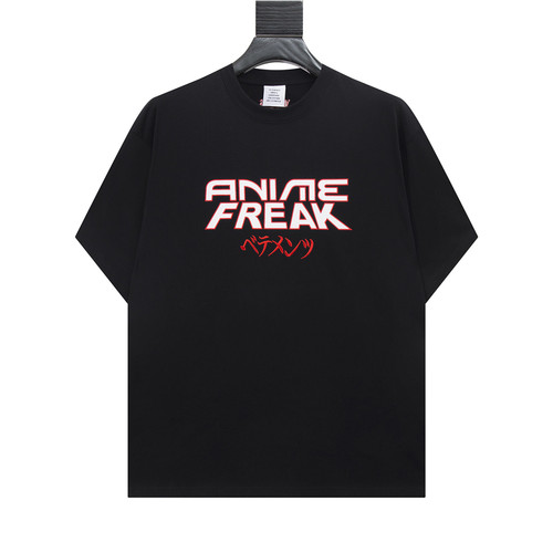 黑色纯棉宽松圆领字母短袖T恤