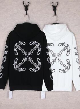 欧美潮牌刺绣箭头连帽卫衣OW春秋季套头男女宽松情侣帽衫外套上衣