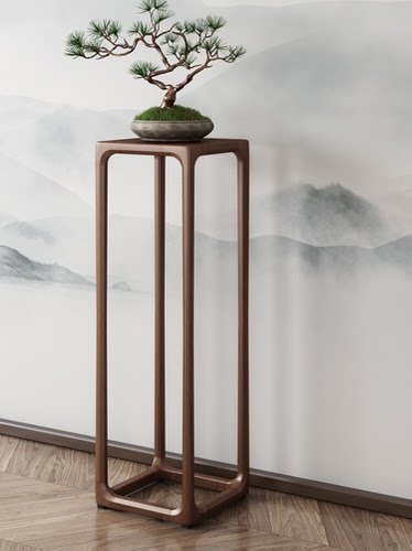 北美黑胡桃木禅意新中式纯实木花架花几边几客厅阳台全榫卯音响架