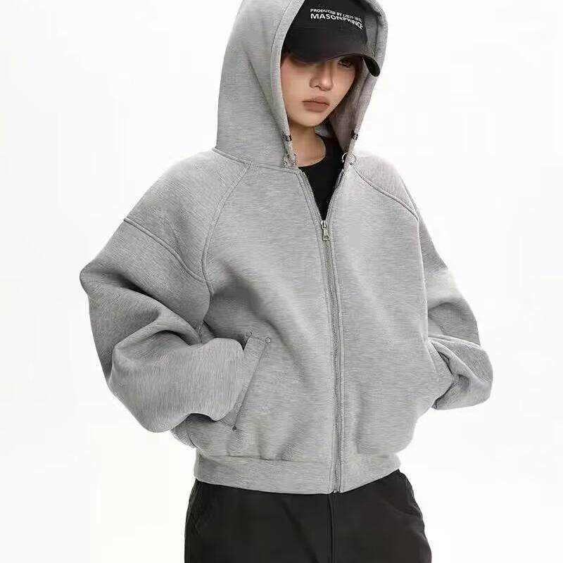 Goiog美式高级感重磅连帽卫衣拉链情侣外套短款侃爷开衫上衣潮男