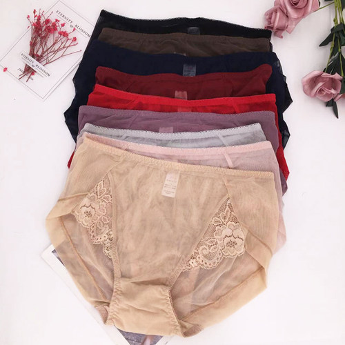 内裤女夏季薄款性感蕾丝透明网纱透气中腰三角柔软舒适速干棉档