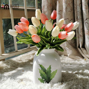 手感郁金香客厅餐桌装 10支仿真mPU保湿 饰假花插花绢花摆 芈阳