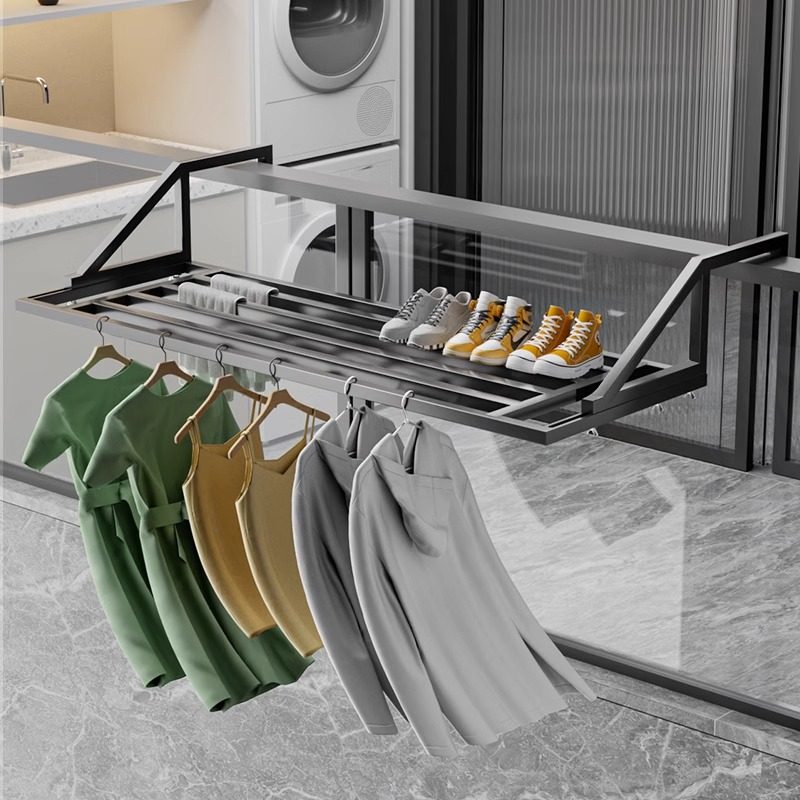 防盗窗护栏阳台晾衣神器窗外晾晒杆窗户窗台室外晒鞋架伸缩晾衣架