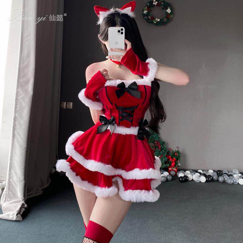 圣诞节性感兔女郎新年绑带抹胸包臀短裙夜店角色扮演主播制服装女