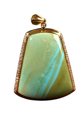 益嘉原创18k绿松石白金玫瑰吊坠