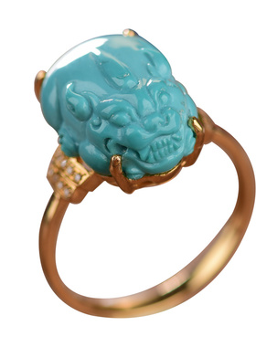 天然原矿高瓷绿松石手工编织戒指