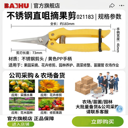 不锈钢直咀摘果剪园艺修剪果蔬剪