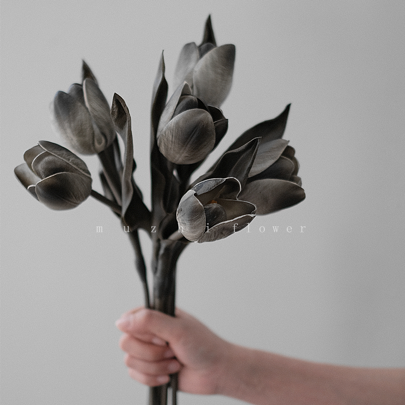 黑茶绿郁金香仿真花轻奢客厅摆件