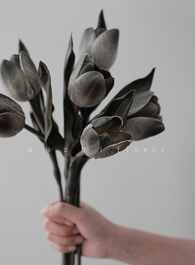 郁金香仿真花 假花客厅摆设轻奢高端ins风黑茶绢花插花艺装饰摆件