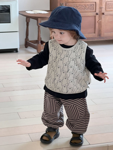 现B.秋男宝婴幼童针织上衣条纹卫衣裤A类棉质外出韩版ins风搭配