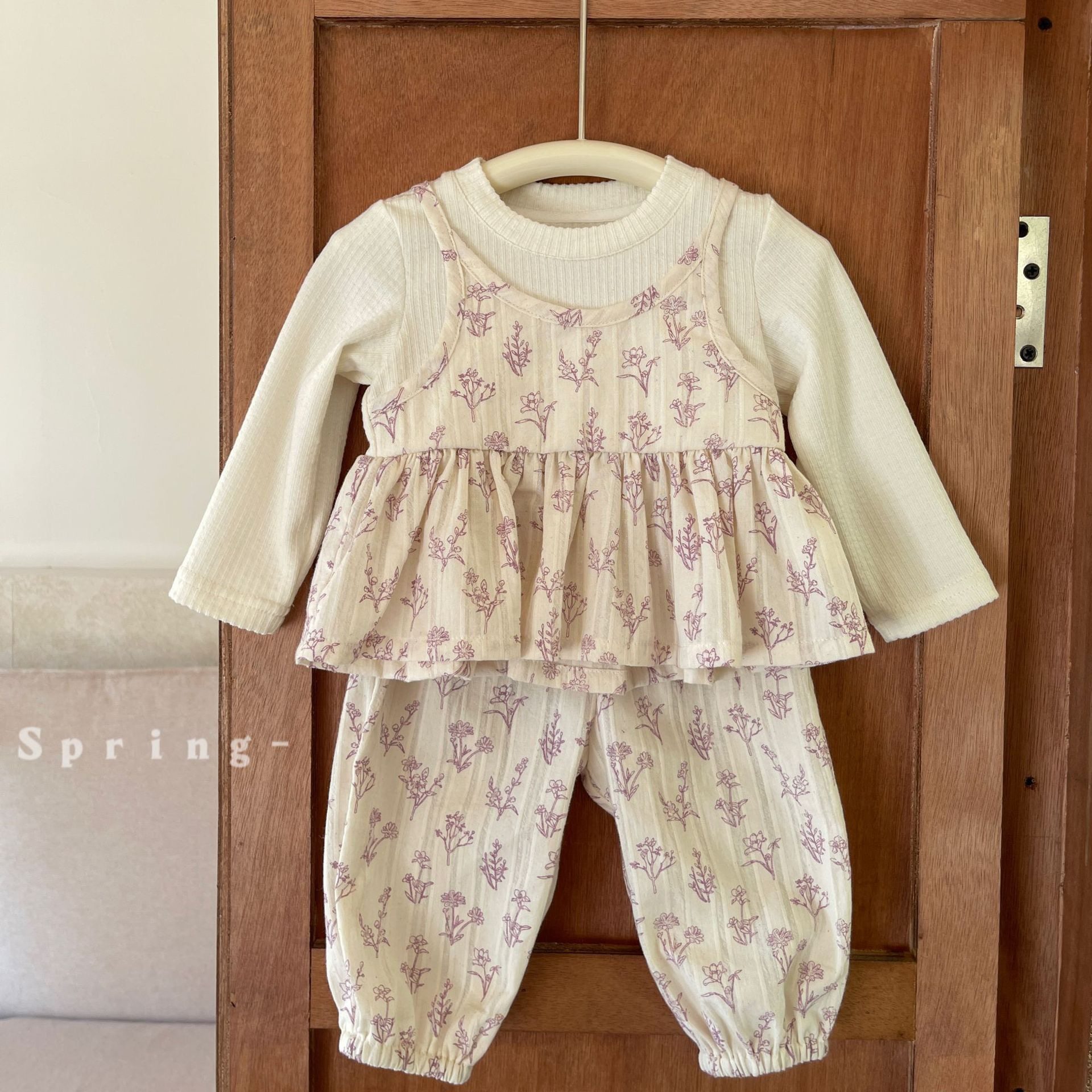 Galakoko26春季针织碎花两件套衣服分体新款两件套婴小童洋气套装