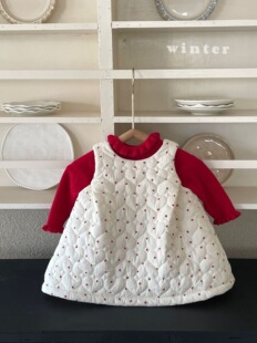 Galakoko圣诞节新款 25秋冬婴幼儿加绒绗棉马甲女宝毛衣裙子两件套