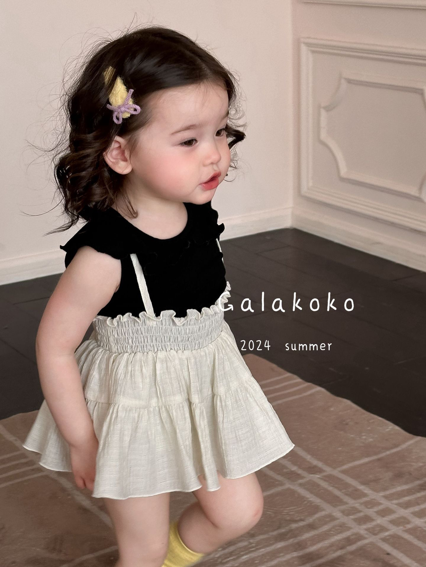 Galakoko25夏款ins风周岁服短袖婴儿服分体哈衣净色背心搭配短裙