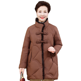 妈妈装羽绒服2025冬季新款外套洋气中老年人女装秋唐奶奶棉衣袄子