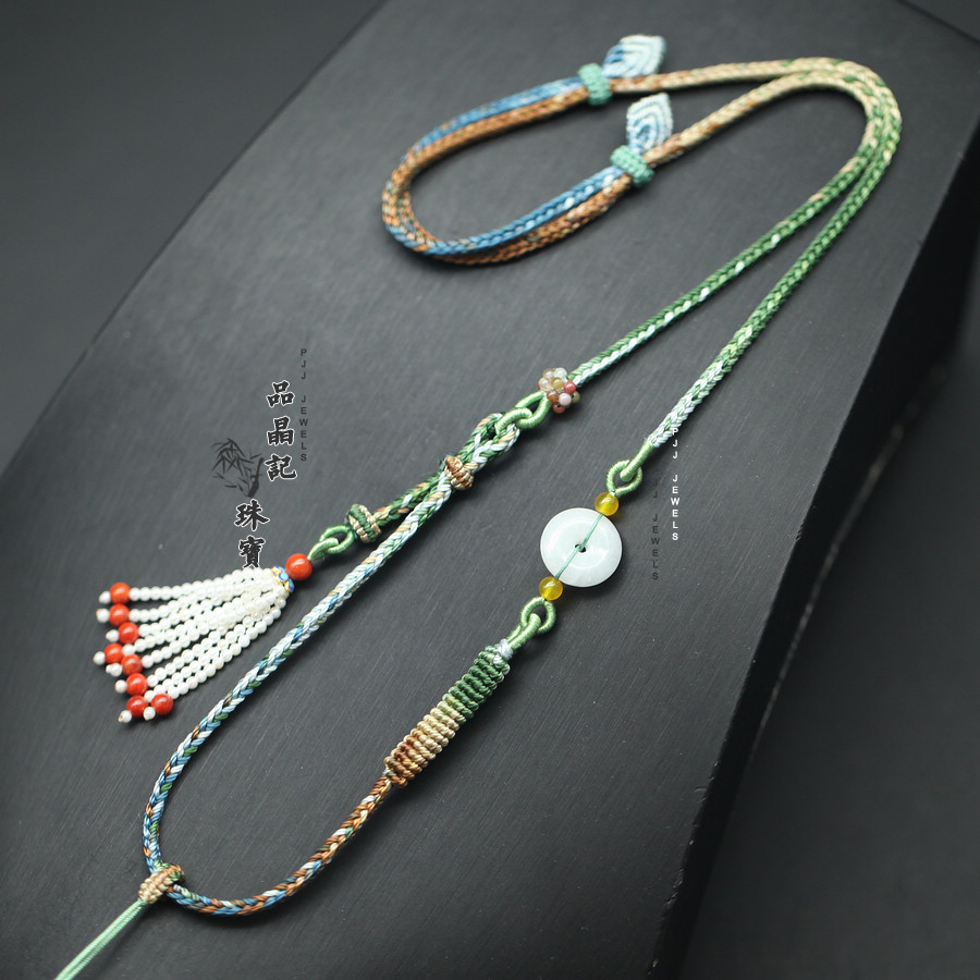 男女款可调节纯手工编织项链挂绳毛衣链配饰金银玉佛牌翡翠平安扣