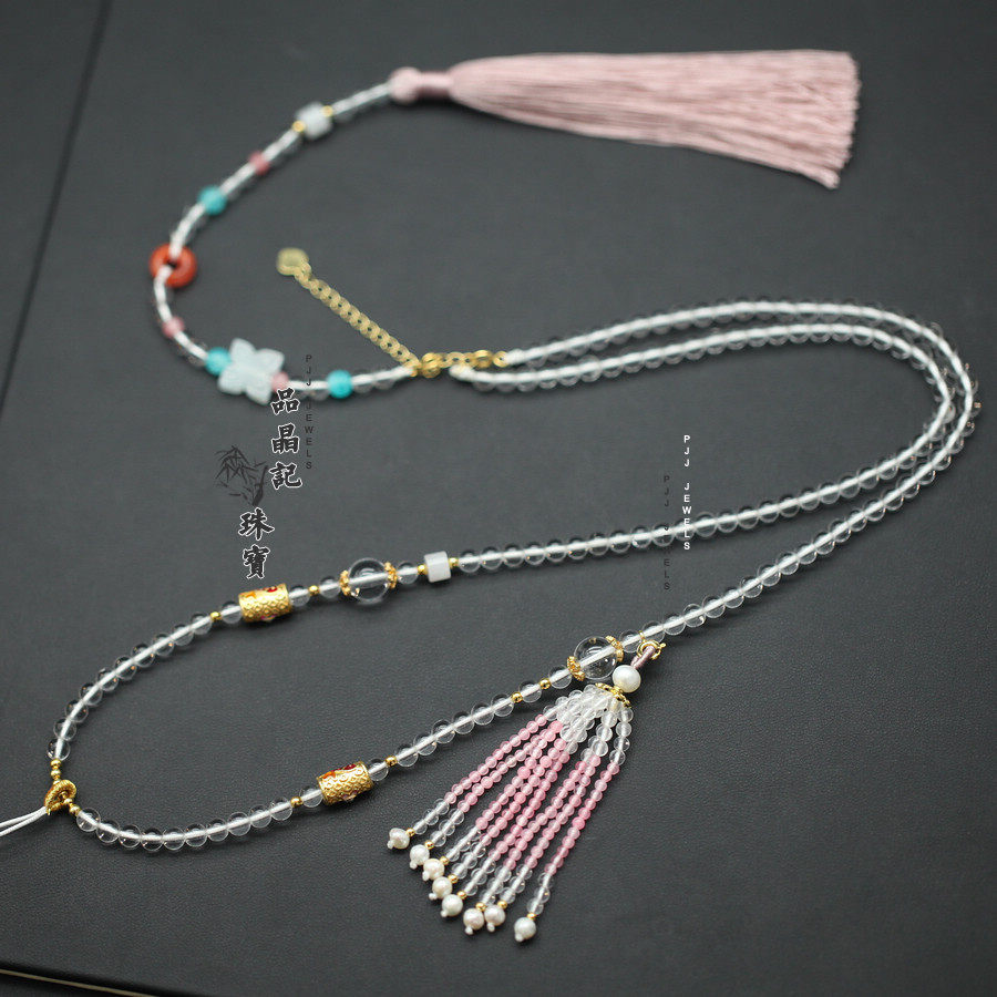 女士款手工编织项链挂件绳子吊坠挂绳高端金银佛牌伸缩天然白水晶