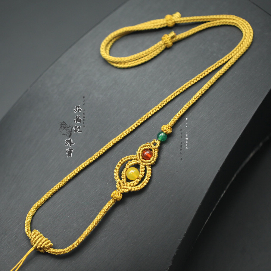 男女款可调节纯手工编织项链挂绳毛衣链配饰金银玉佛牌聚宝葫芦