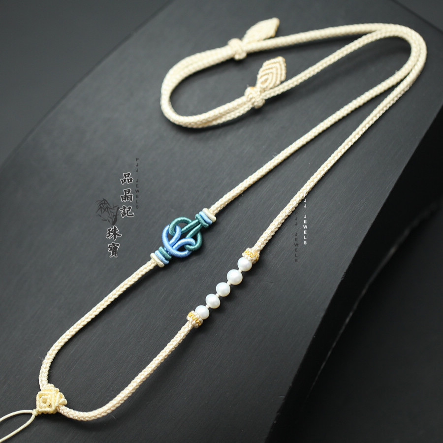 男女手工编织项链挂件绳子吊坠挂绳挂脖调节高端金银佛牌天然珍珠