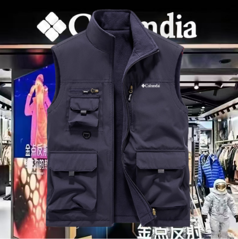 哥仑男款冬季户外工装马夹加绒坎肩多口袋双面穿马甲立领保暖背心
