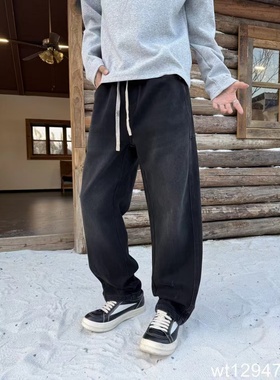 微腾12947秋冬男士休闲牛仔裤宽松直筒男款加绒加厚弯刀裤阔腿裤