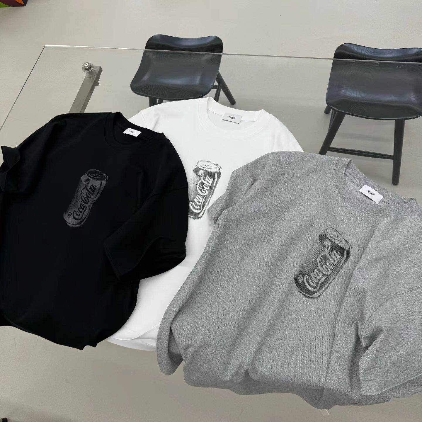 径尺可乐新款夏季重磅短袖T恤纯色光版打底宽松字母印花圆领潮牌