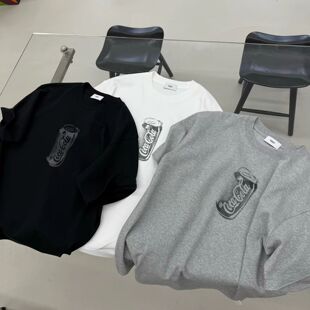 径尺可乐新款夏季重磅短袖T恤纯色光版打底宽松字母印花圆领潮牌