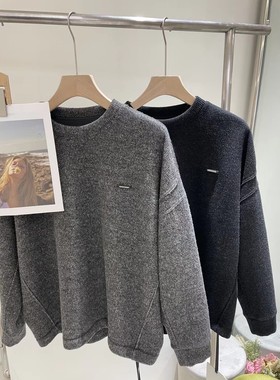 引线9226新款秋冬男士圆领加绒卫衣休闲打底衫男款宽松不收口