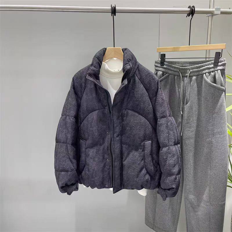 JNV冬季新款立领羽绒服男士短款肌理感面料保暖外套男生白鸭绒
