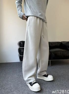 微腾12810新款秋冬男士休闲长裤宽松小直筒男款加绒加厚学生微阔