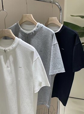 Moge3205夏季新款男士短袖T恤时尚休闲圆领半袖上衣打底衫半拉链