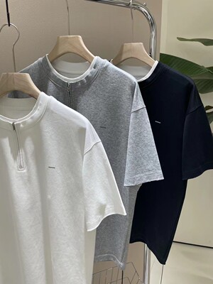 Moge3205夏季新款男士短袖T恤时尚休闲圆领半袖上衣打底衫半拉链