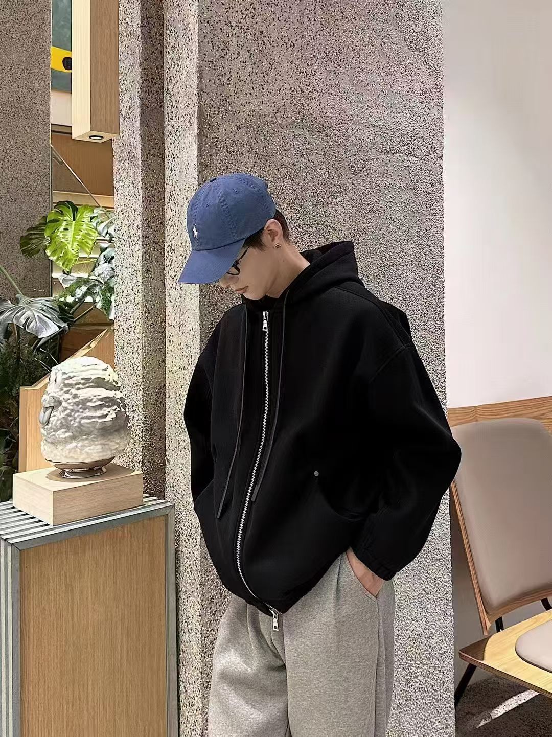 宿冶Suye2025秋冬新款男士连帽卫衣外套宽松休闲百搭上衣加绒学生