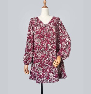 2020秋装新款外贸女装日本贵牌原单V领灯笼袖碎花针织日单连衣裙